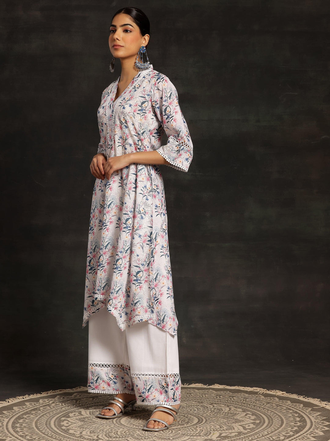 Multicoloured Printed Cotton A-Line Kurta With Palazzos - Libas 