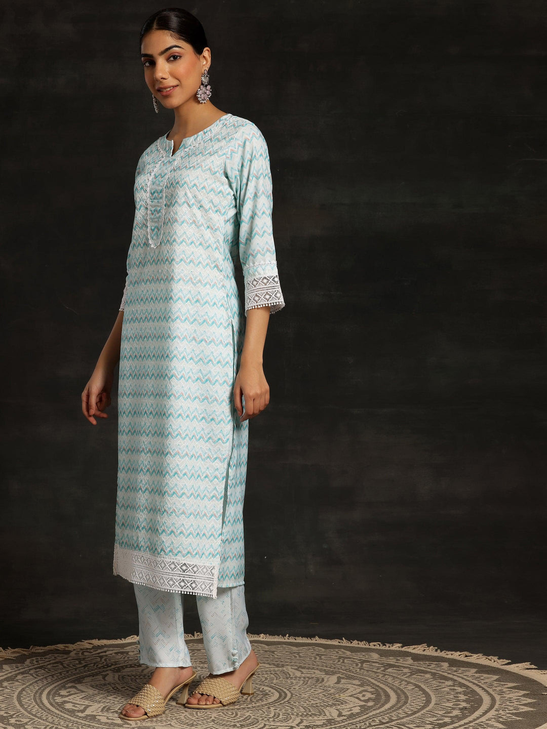 Blue Embroidered Cotton Straight Suit With Dupatta - Libas