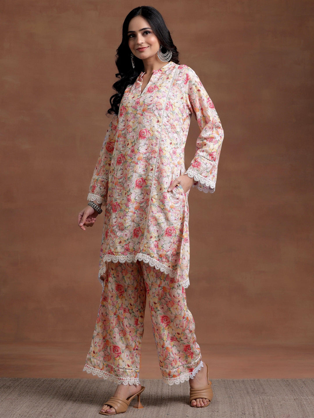 Multi Printed Cotton A-Line Kurta With Palazzos - Libas 