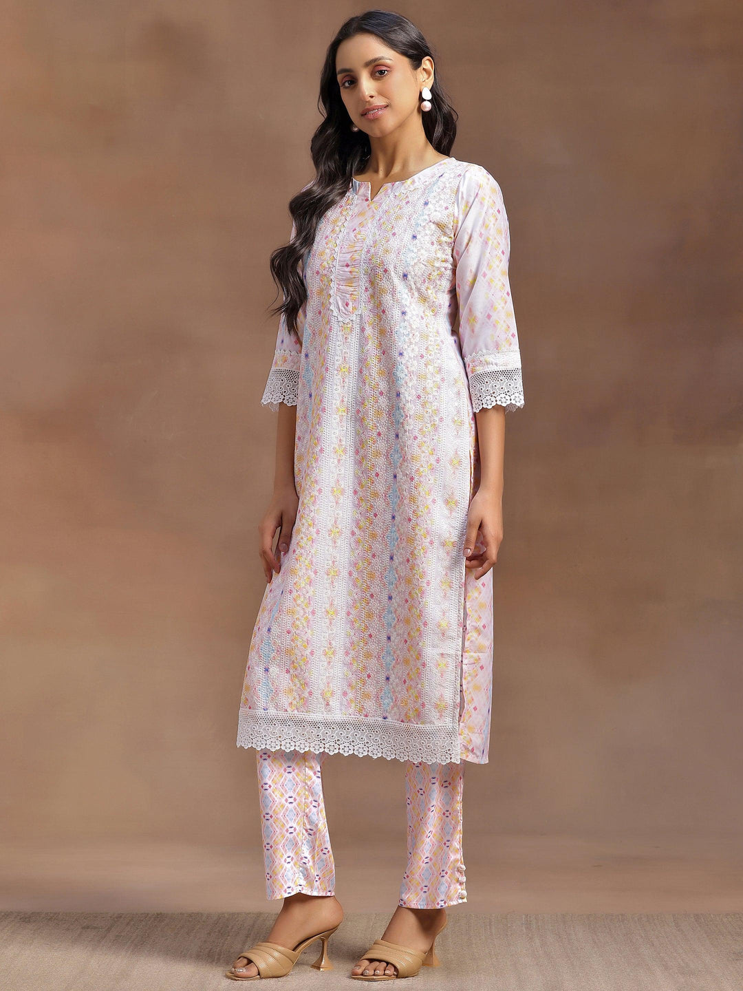 Peach Embroidered Cotton Blend Straight Suit With Dupatta - Libas