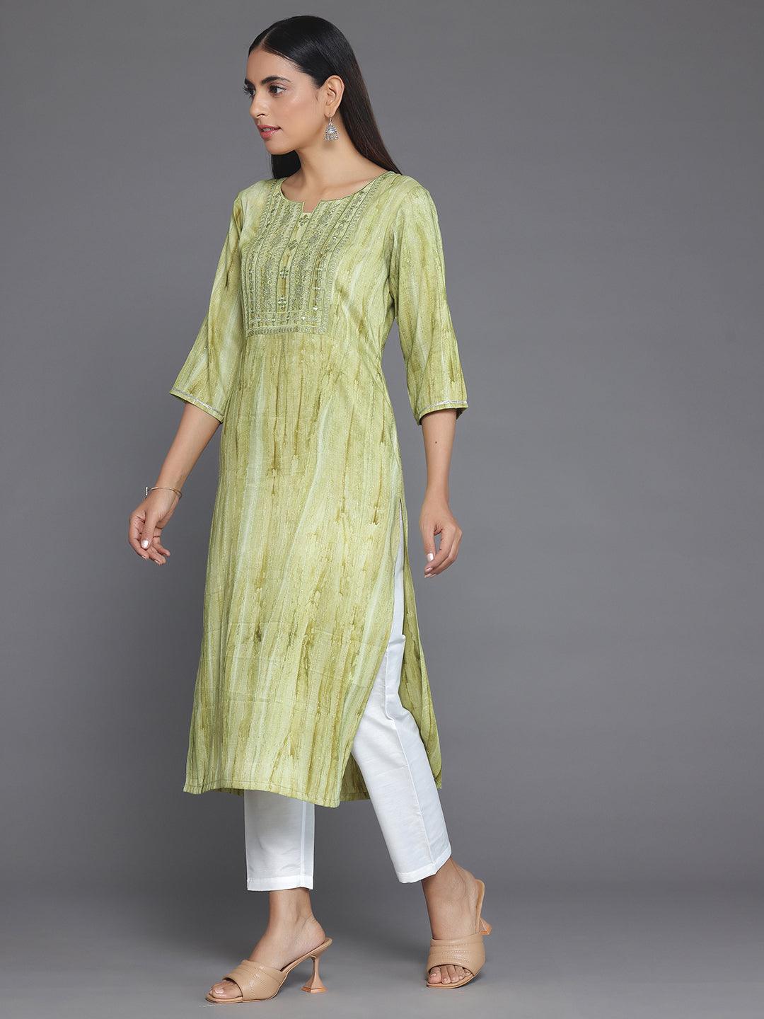 Green Yoke Design Cotton Straight Kurta - Libas 