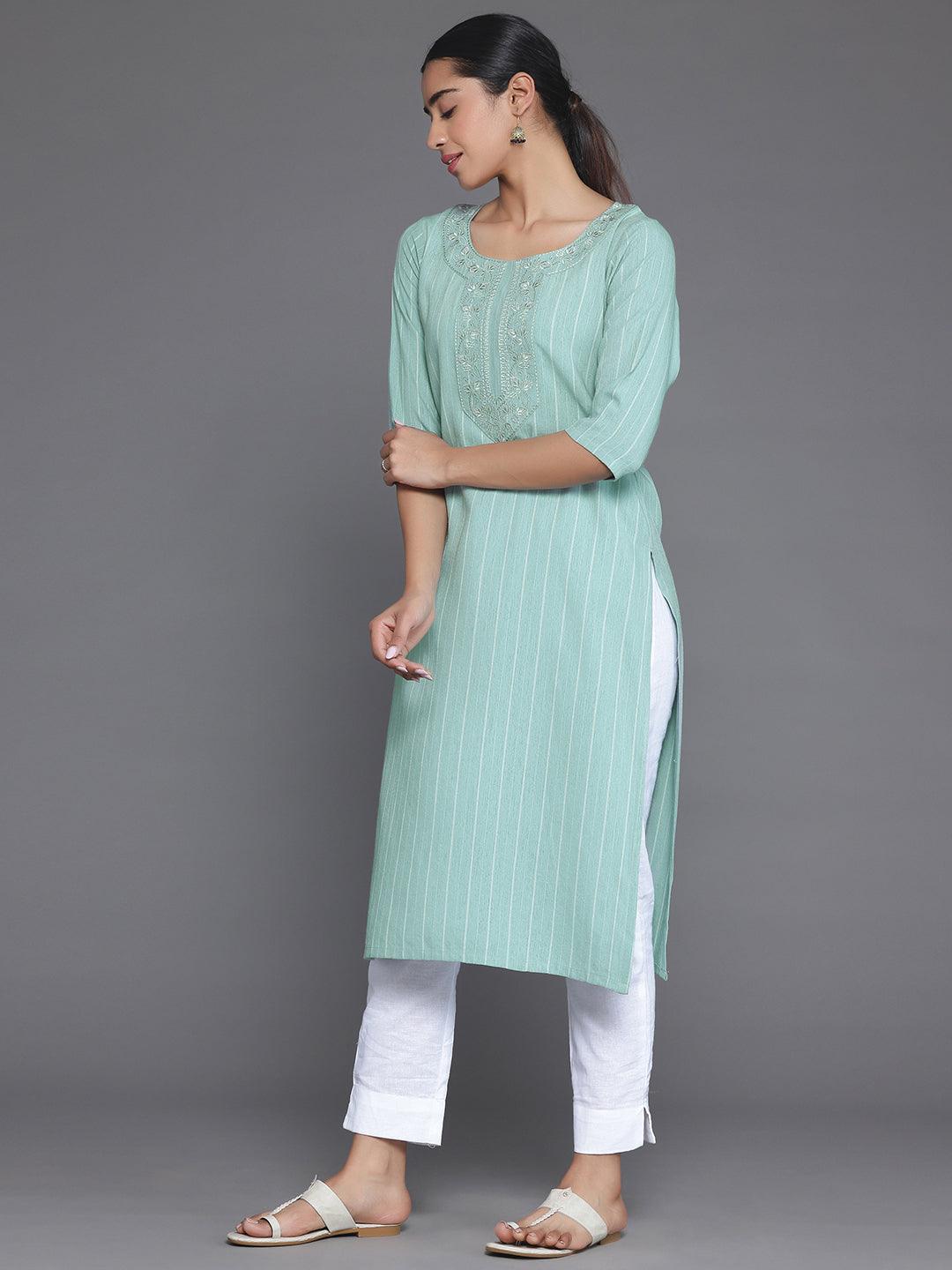 Green Yoke Design Rayon Straight Kurta - Libas 