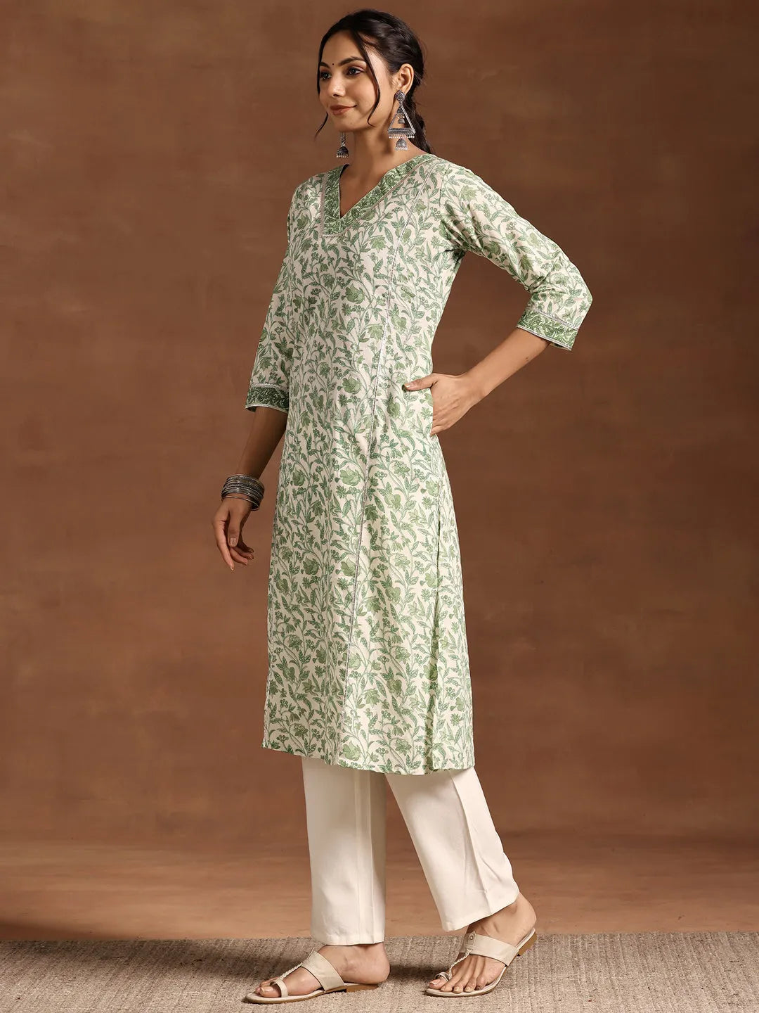  Green Printed Cotton Straight Kurta 