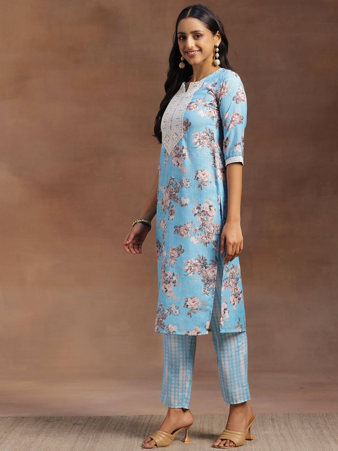 Blue Printed Cotton Straight Suit With Dupatta - Libas 