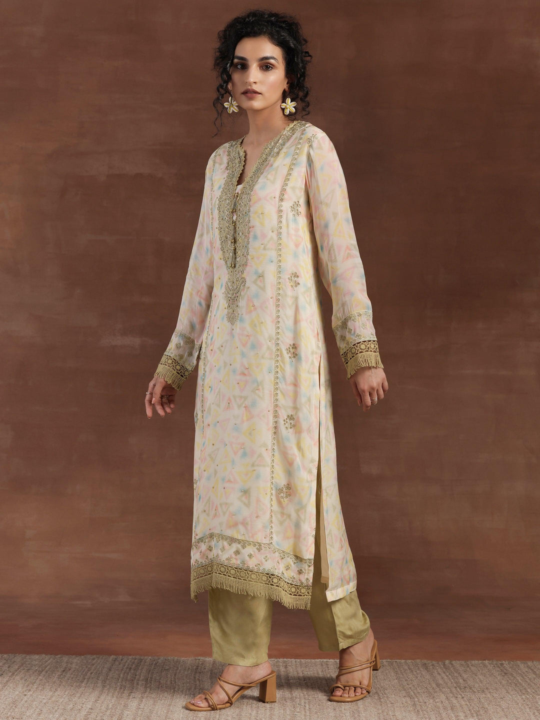 Olive Embroidered Organza Straight Suit With Dupatta - Libas