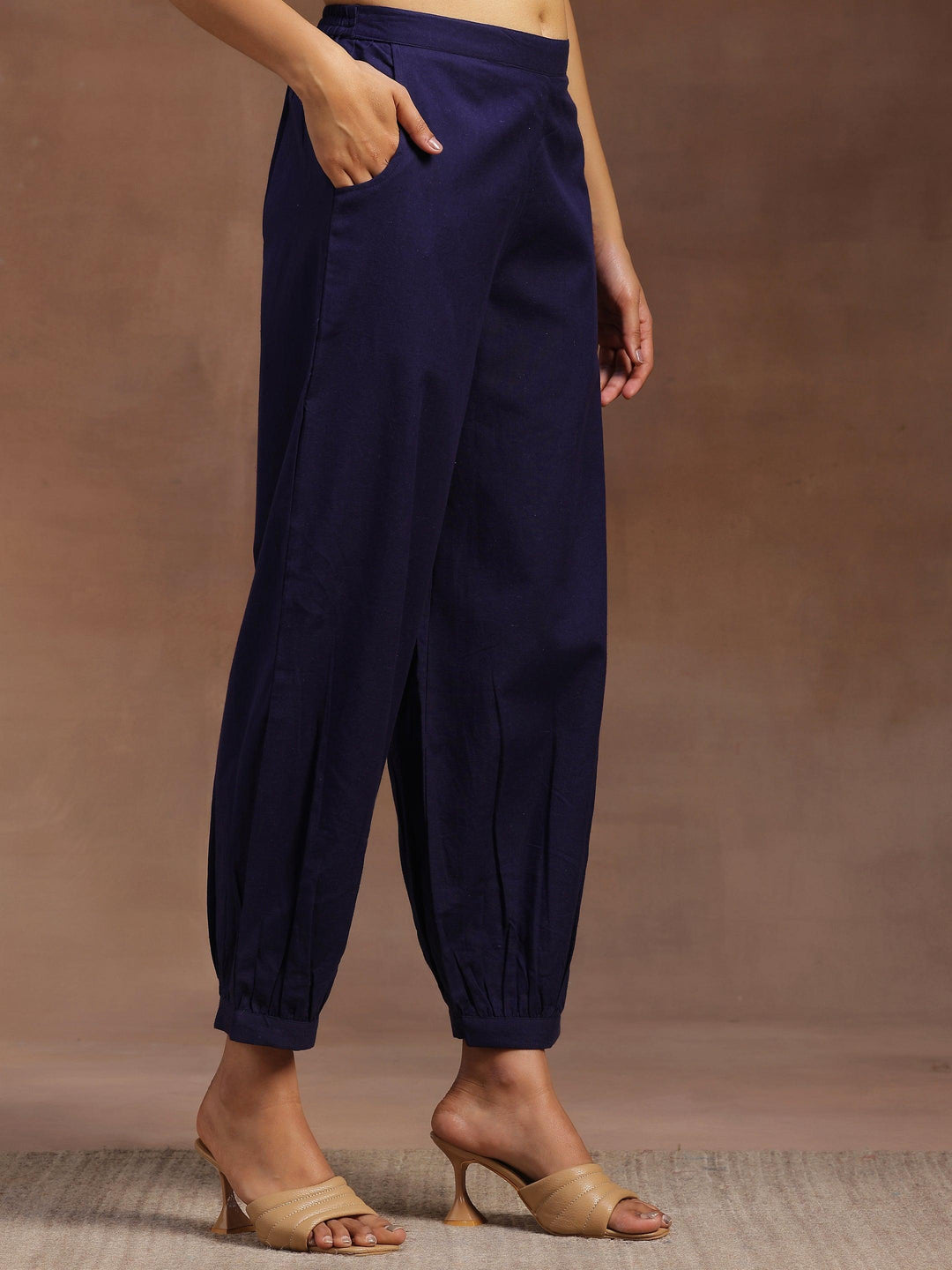 Navy Blue Solid Cotton Salwar - Libas 