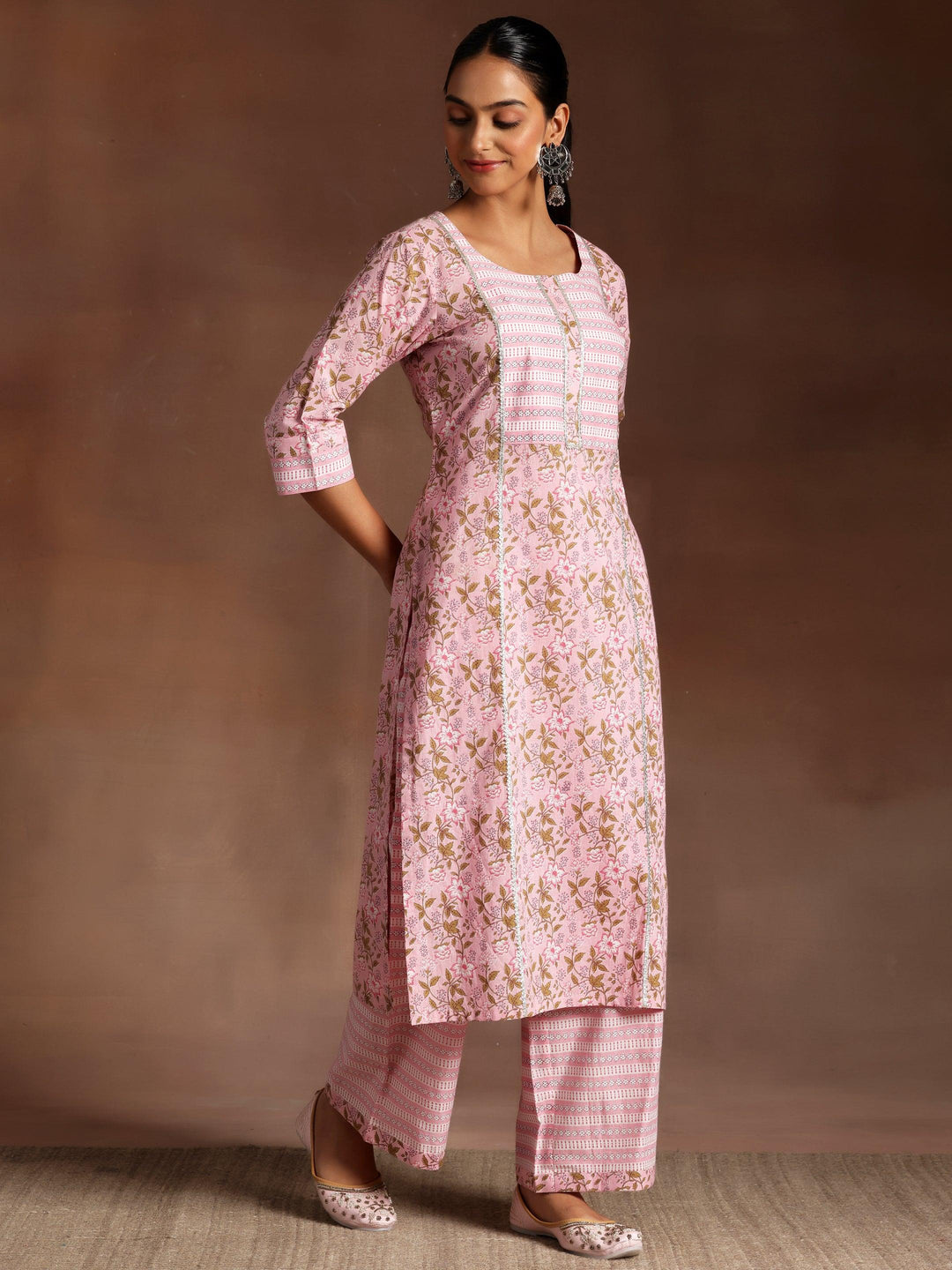 Pink Yoke Design Cotton Straight Suit With Dupatta - Libas 