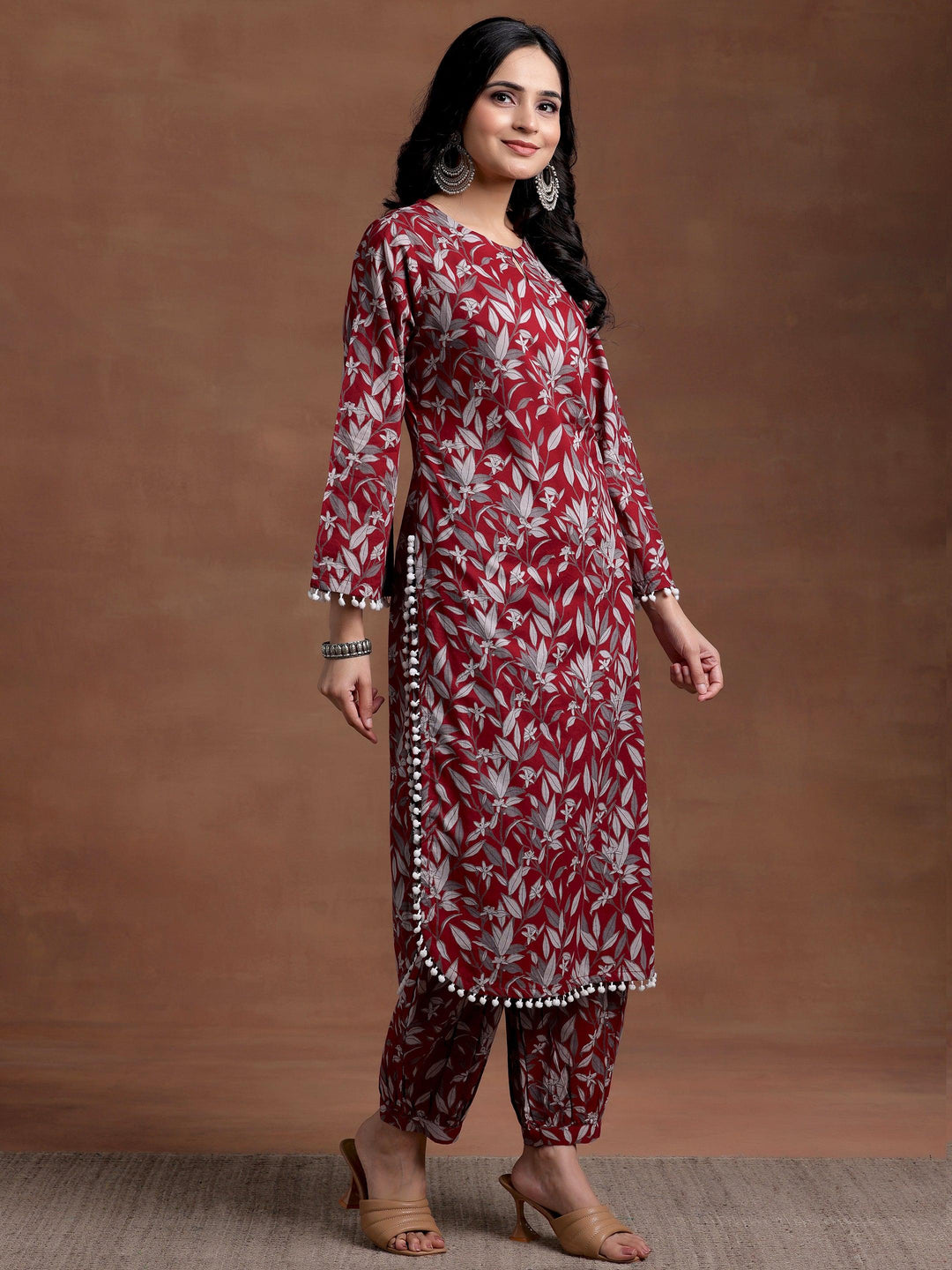 Rust Printed Cotton Pathani Kurta Set - Libas 