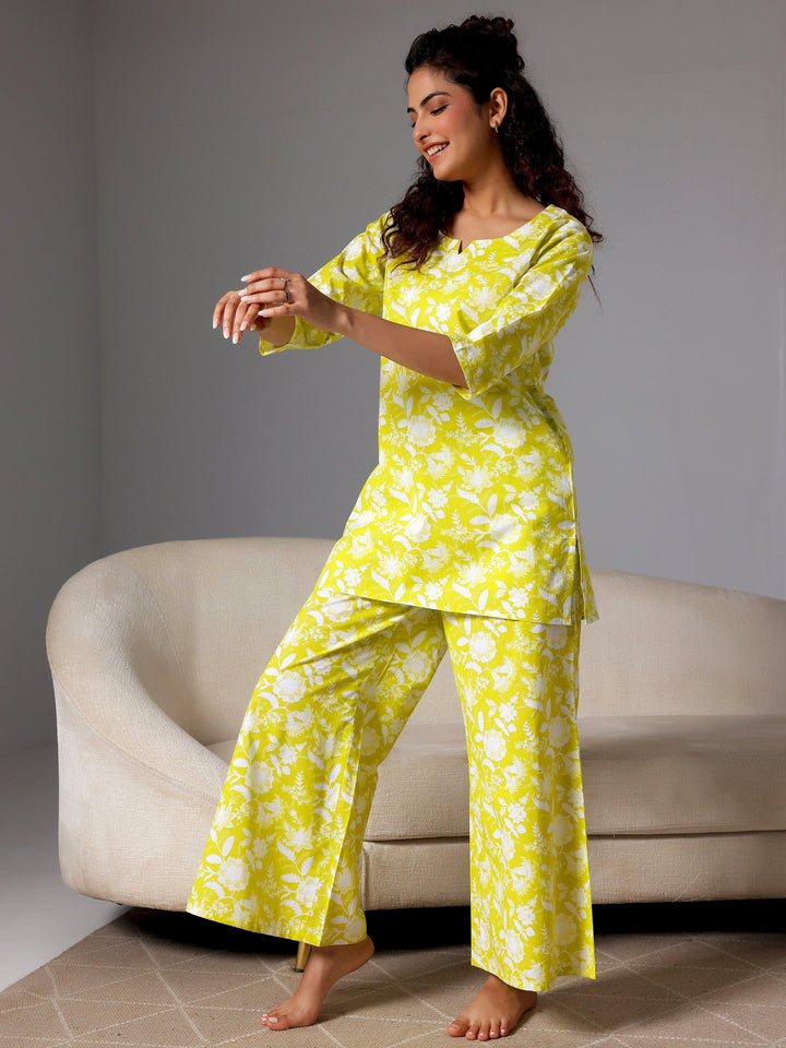 Green Printed Cotton Night Suits - Libas