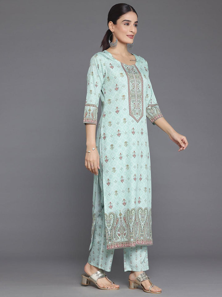 Green Printed Poly Crepe Straight Suit With Dupatta - Libas