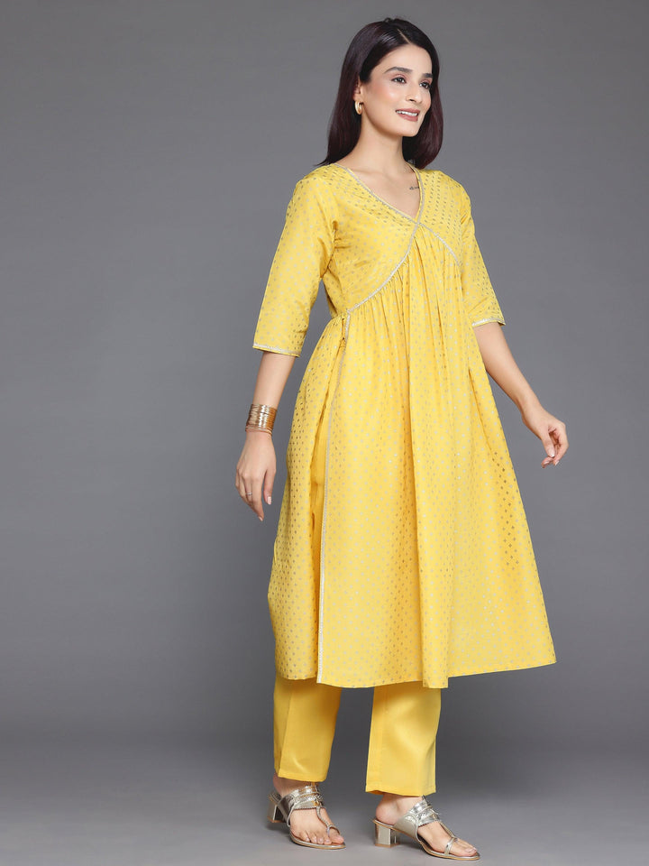 Yellow Woven Design Silk Blend A-Line Kurta With Trousers - Libas