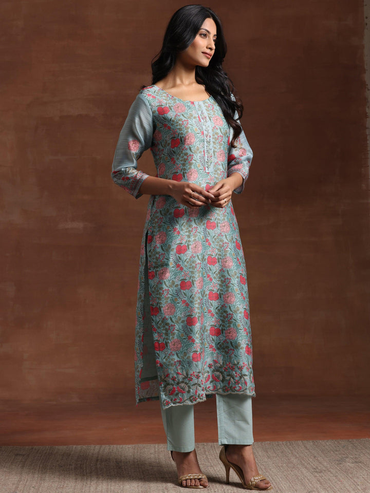 Green Printed Chanderi Silk Straight Suit With Dupatta - Libas