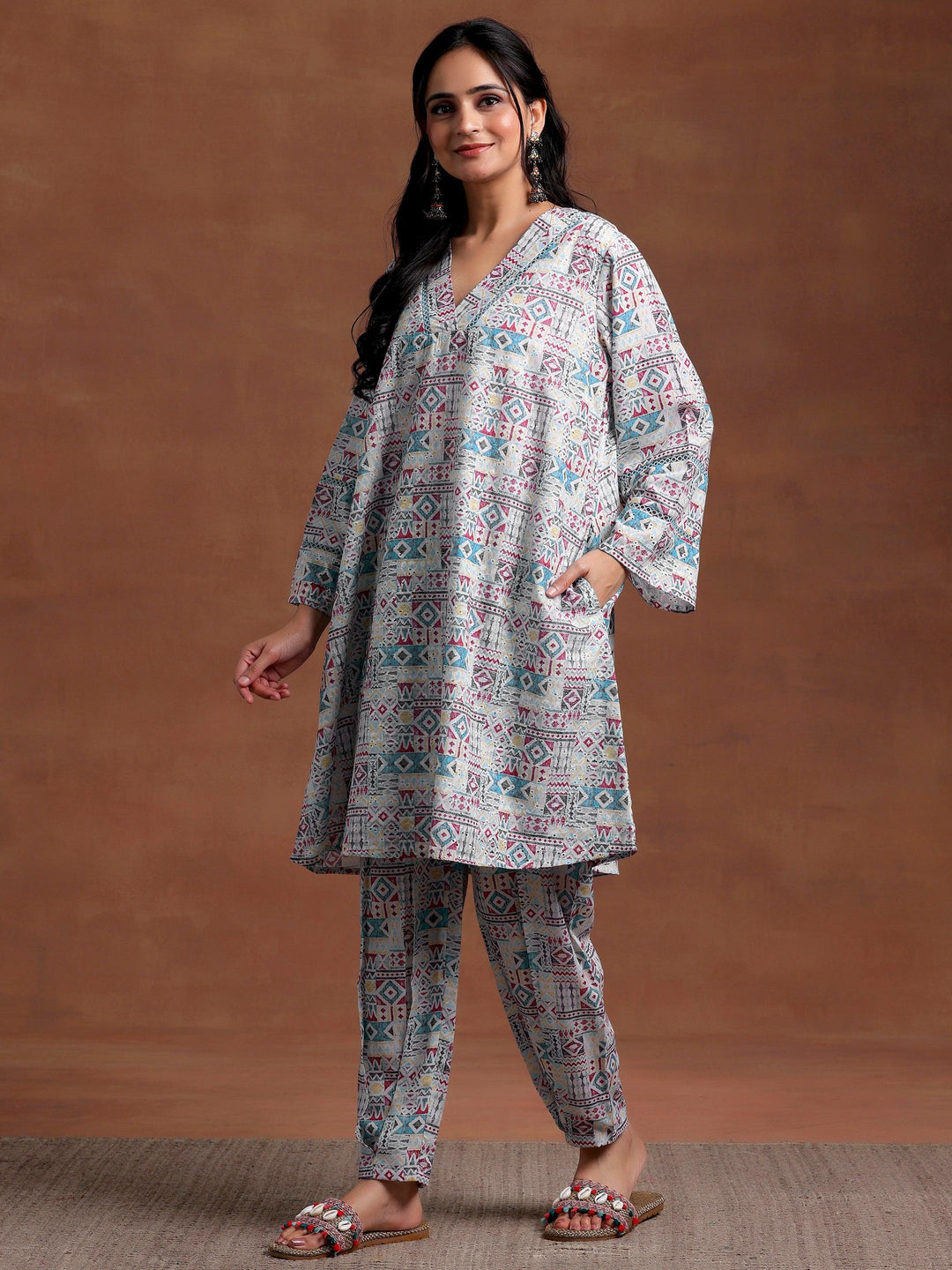 Blue Printed Cotton Straight Kurta Set - Libas