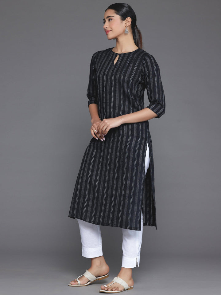 Black Striped Rayon Straight Kurta - Libas