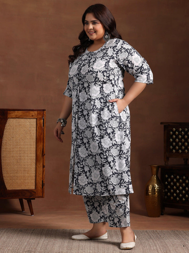 Plus Size Grey Printed Cotton Co-Ords - Libas