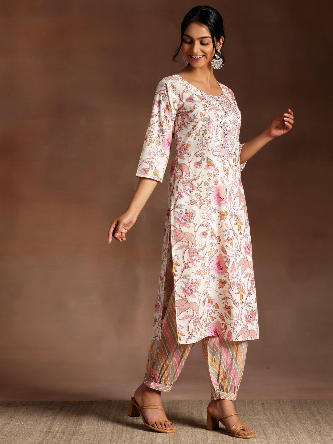 Pink Printed Cotton Straight Suit With Dupatta - Libas 