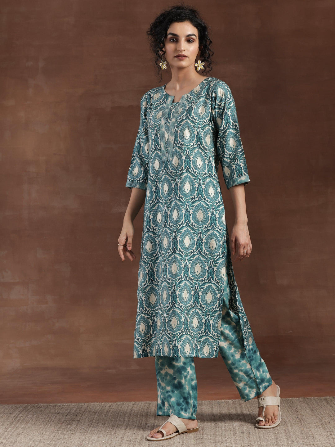 Blue Printed Silk Blend Straight Kurta Set - Libas 