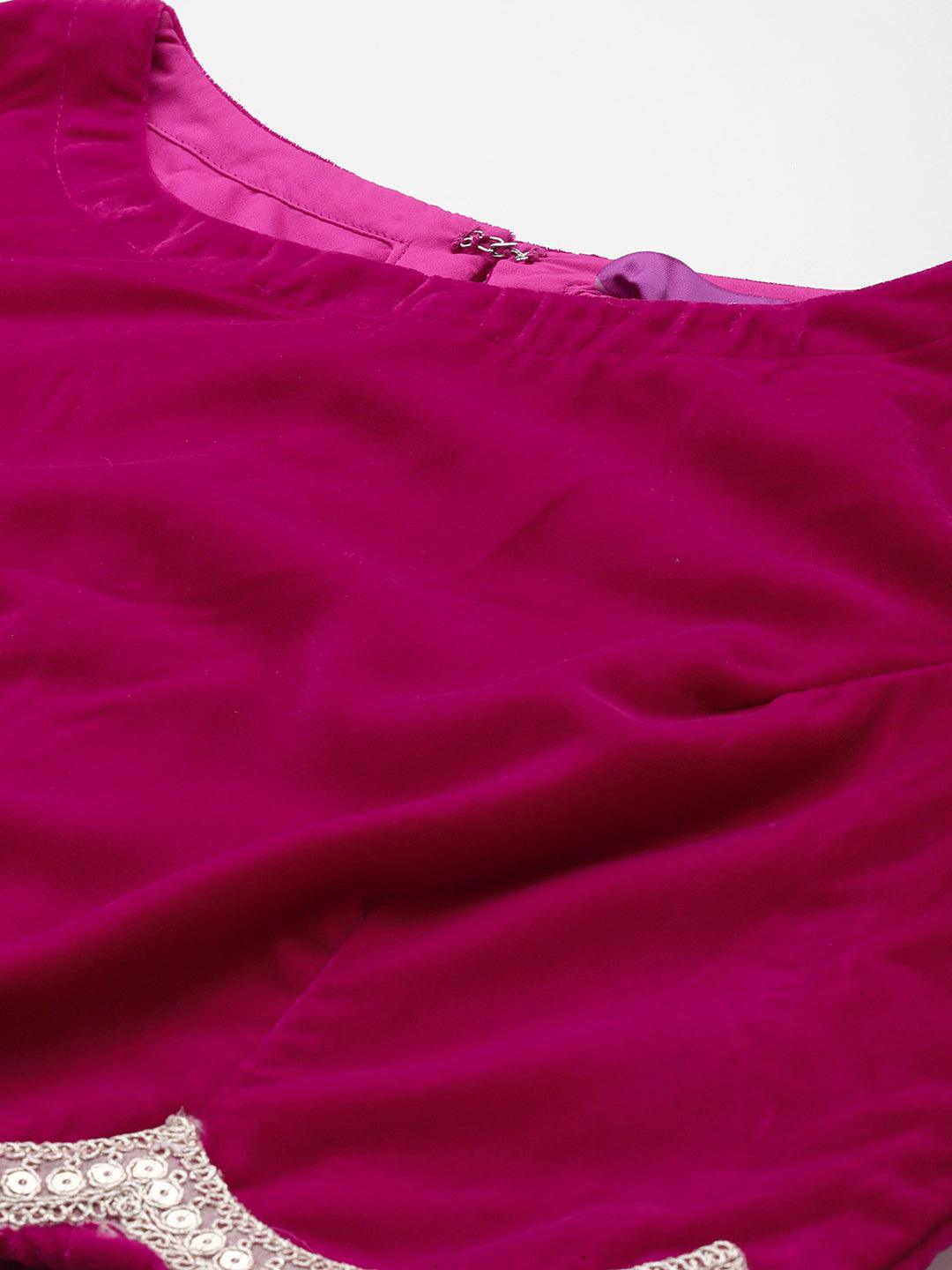 Pink Solid Velvet Co-Ords - Libas 