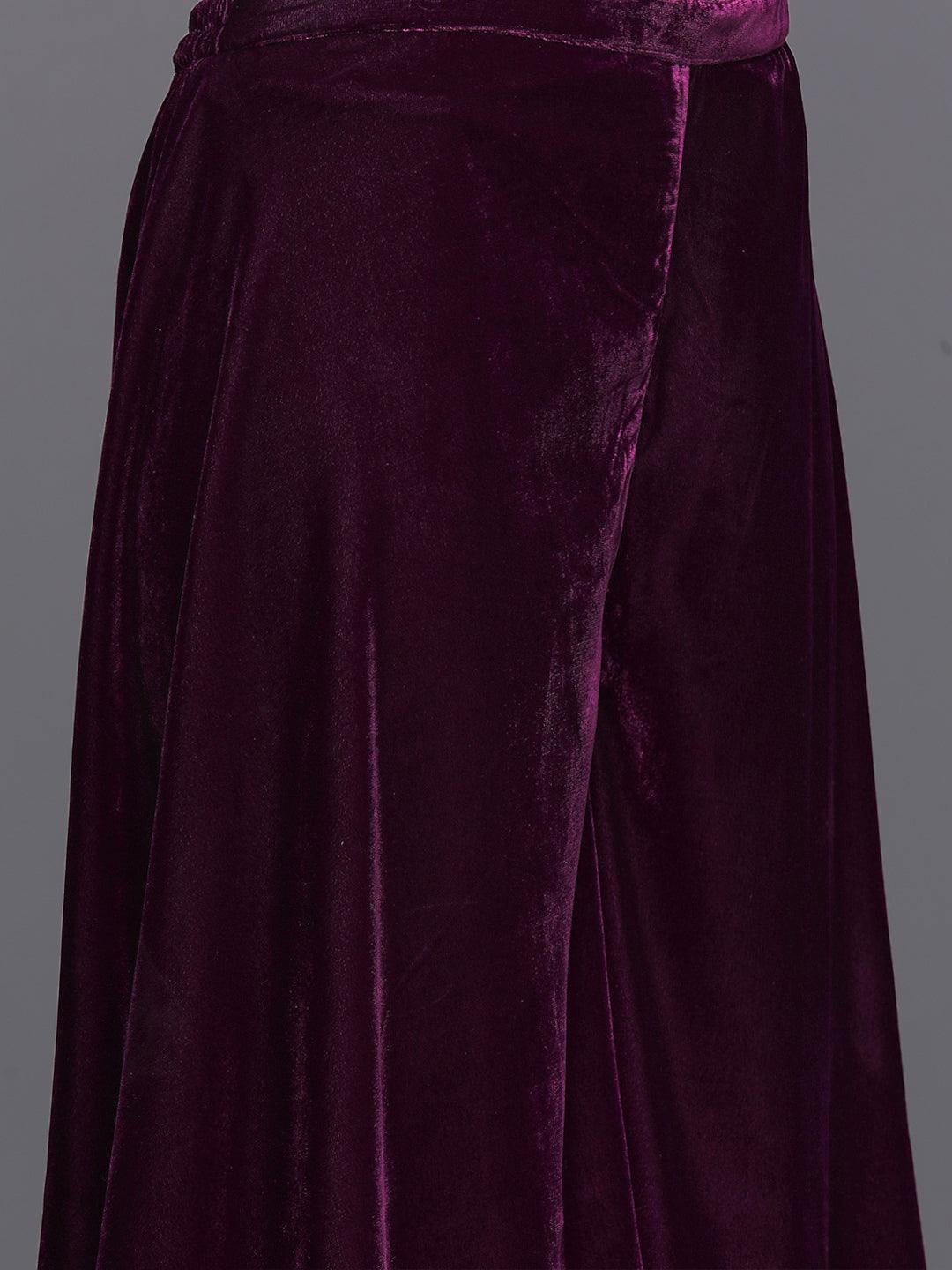 Wine Solid Velvet Co-Ords - Libas