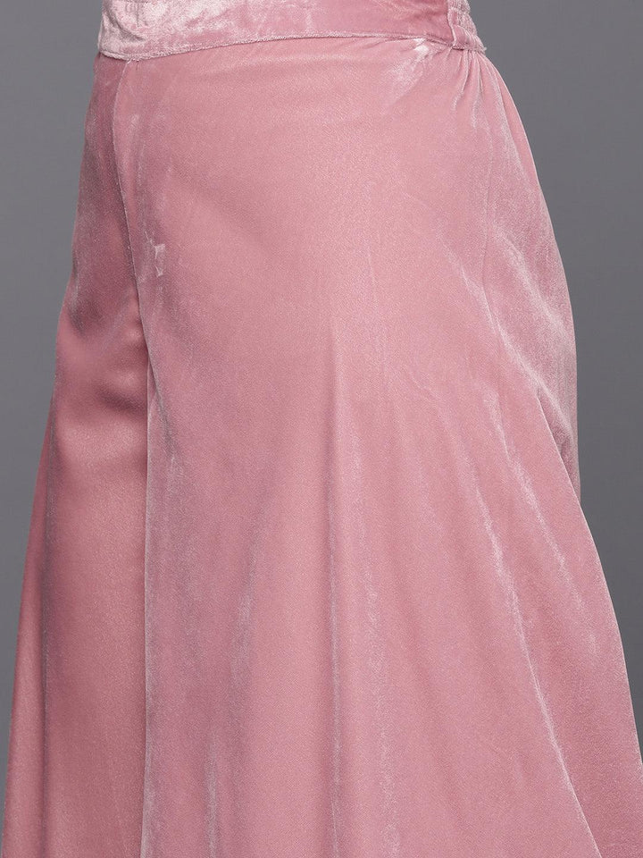 Pink Embellished Polyester Top With Palazzos & Dupatta - Libas