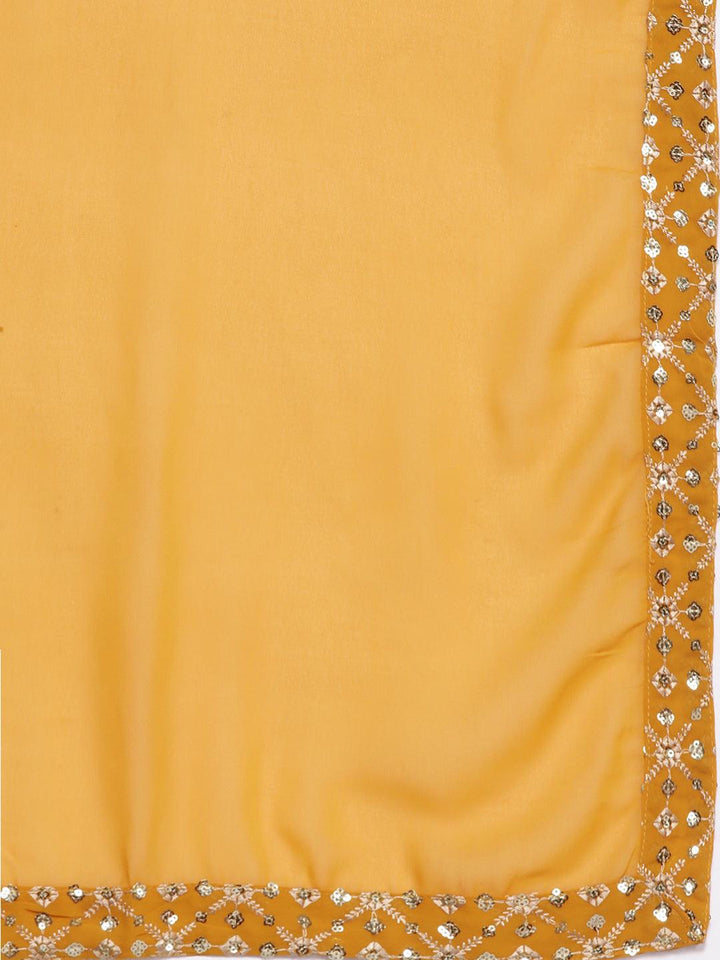 Mustard Embroidered Georgette A-Line Kurta With Palazzos & Dupatta - Libas