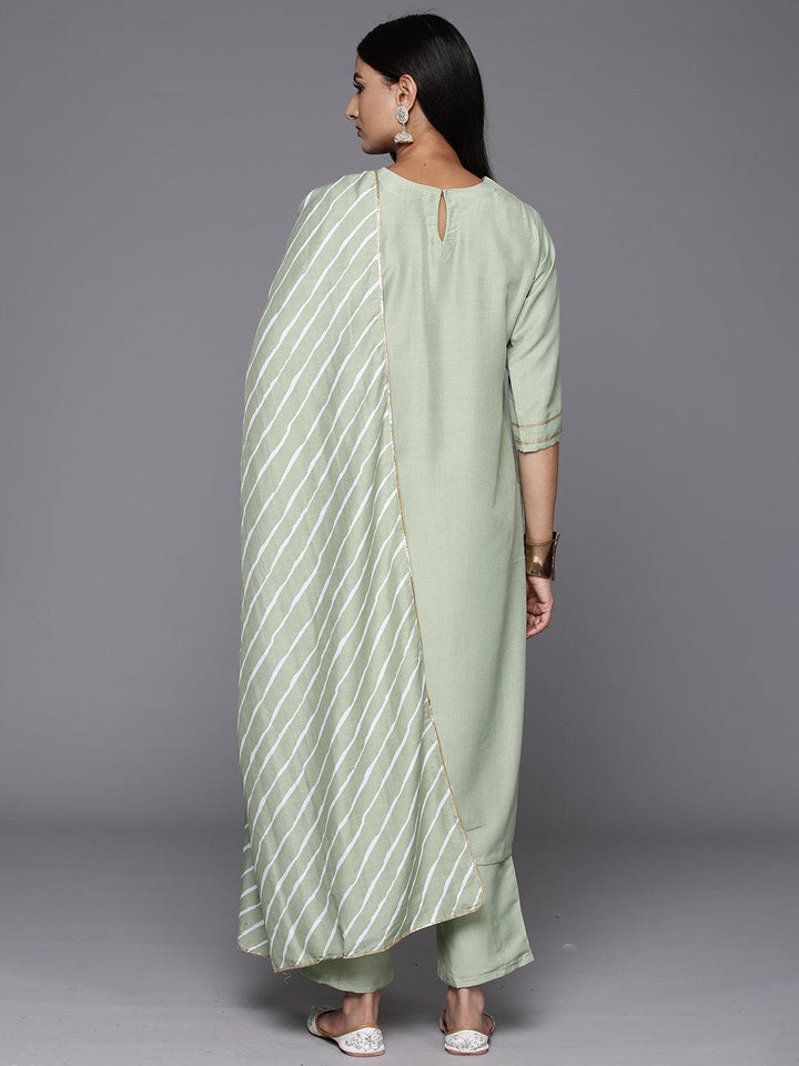 Green Yoke Design Silk Blend Straight Kurta With Trousers & Dupatta - Libas