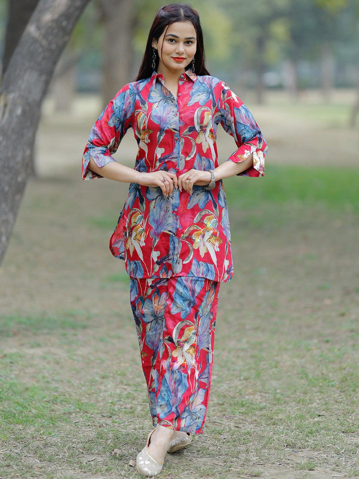 Pink Printed Cotton Blend Shirt With Palazzos - Libas