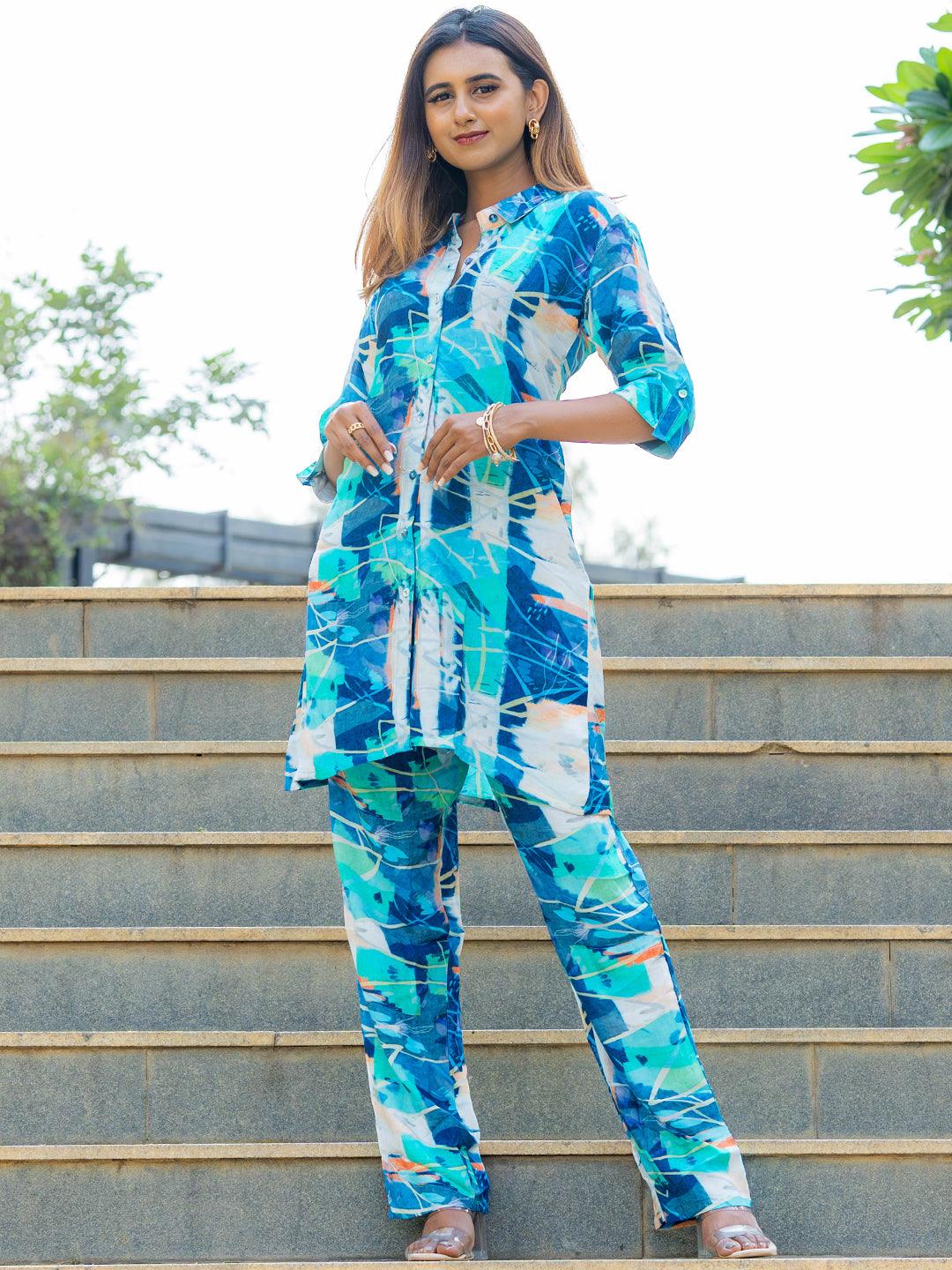 Blue Printed Cotton Co-Ords - Libas 