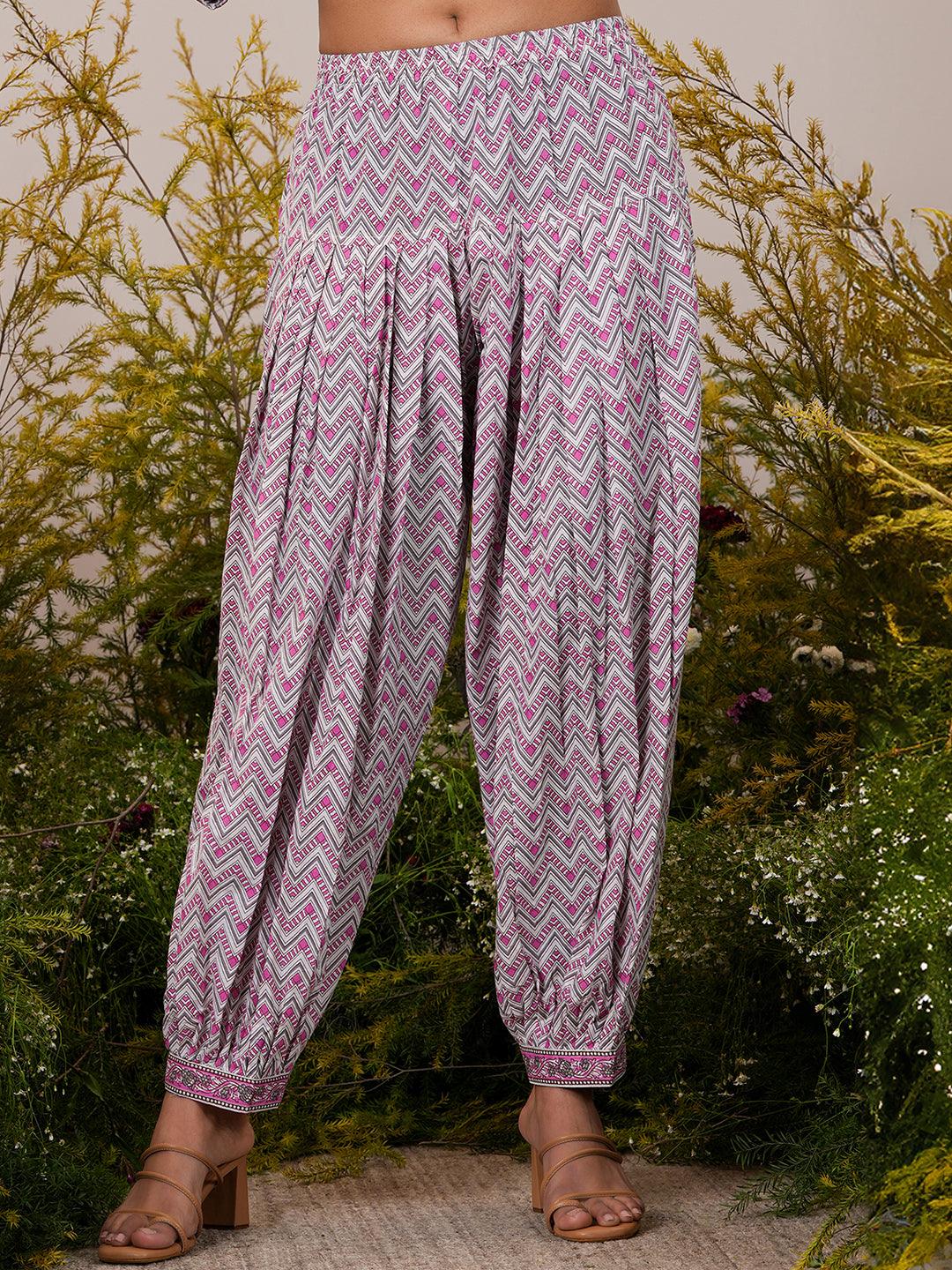 Pink Printed Cotton Straight Suit With Dupatta - Libas 