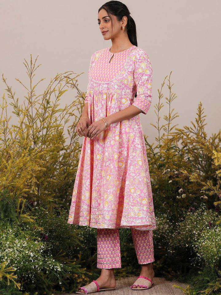 Pink Yoke Design Cotton Anarkali Suit With Dupatta - Libas