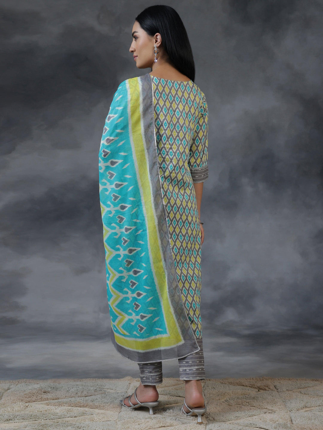 Grey Printed Cotton Straight Suit With Dupatta - Libas 