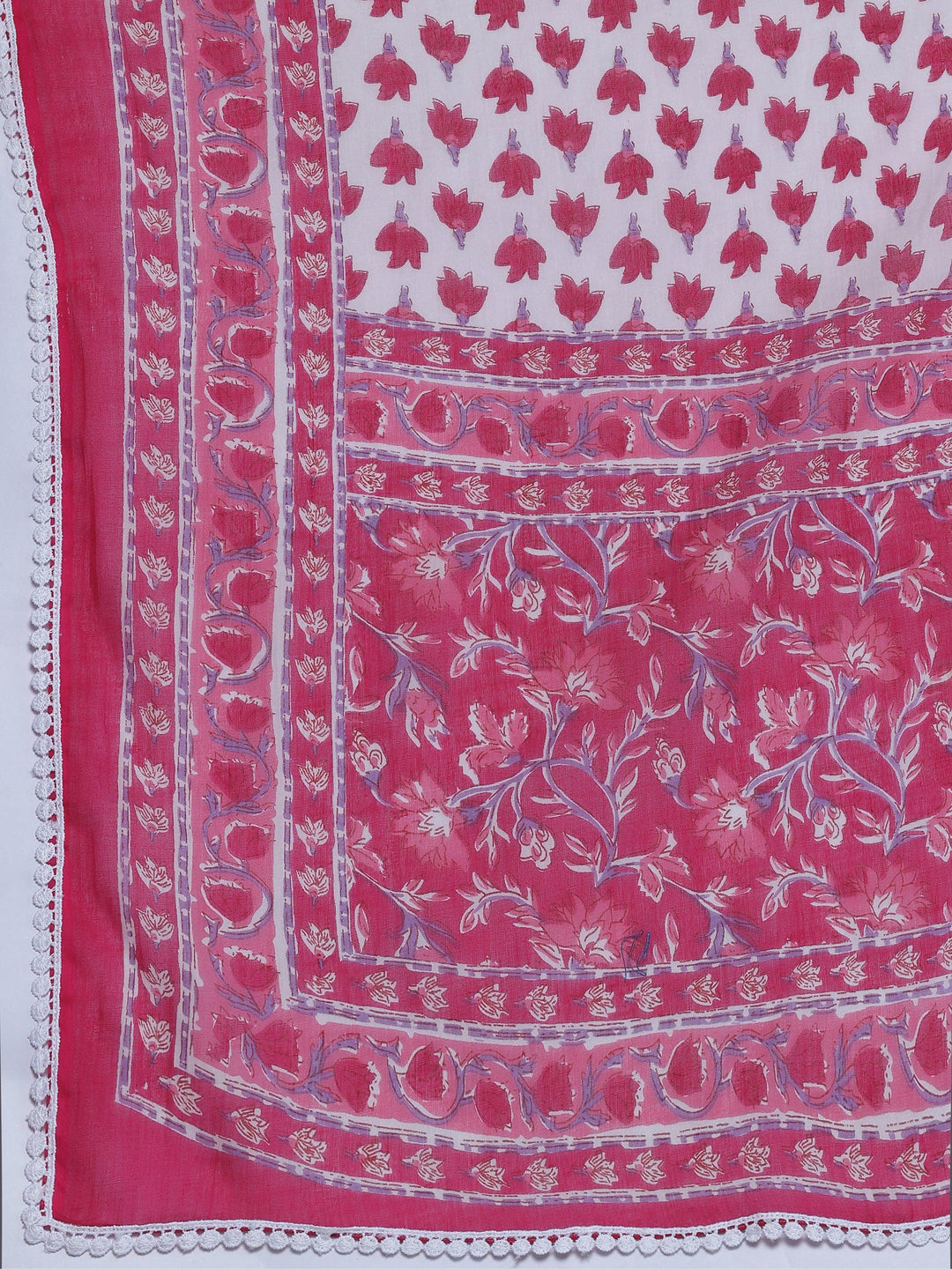 Pink Printed Cotton Straight Suit With Dupatta - Libas 