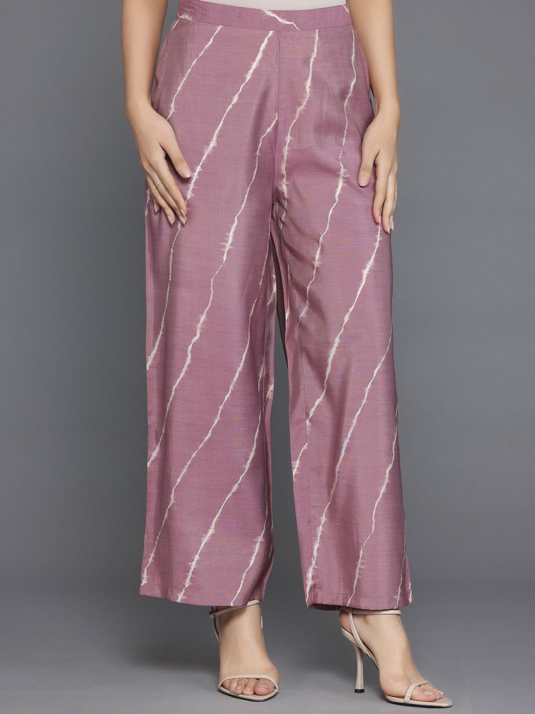 Mauve Printed Silk Blend Straight Suit With Dupatta - Libas 