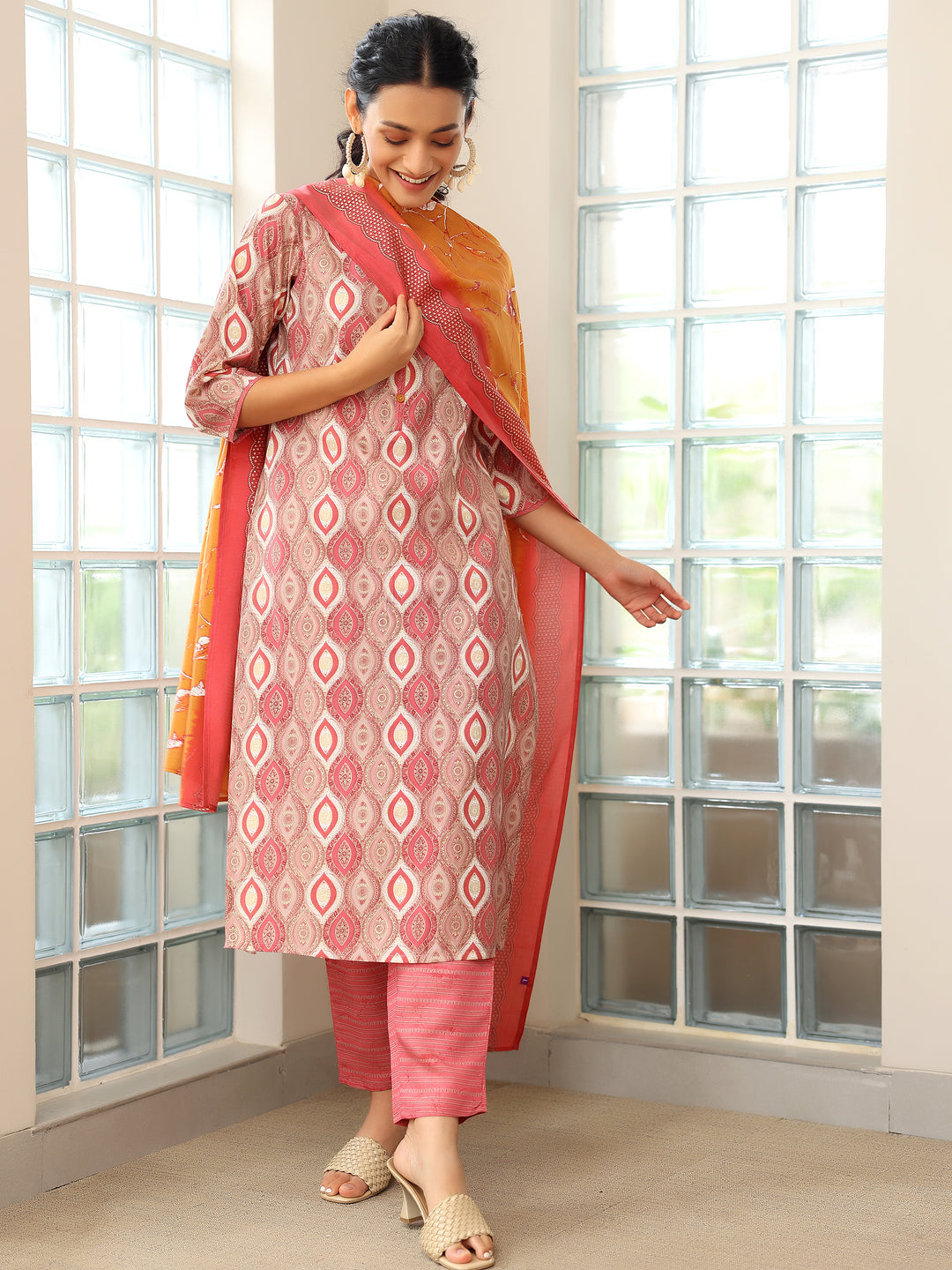  Mauve Printed Silk Blend Straight Suit With Dupatta 