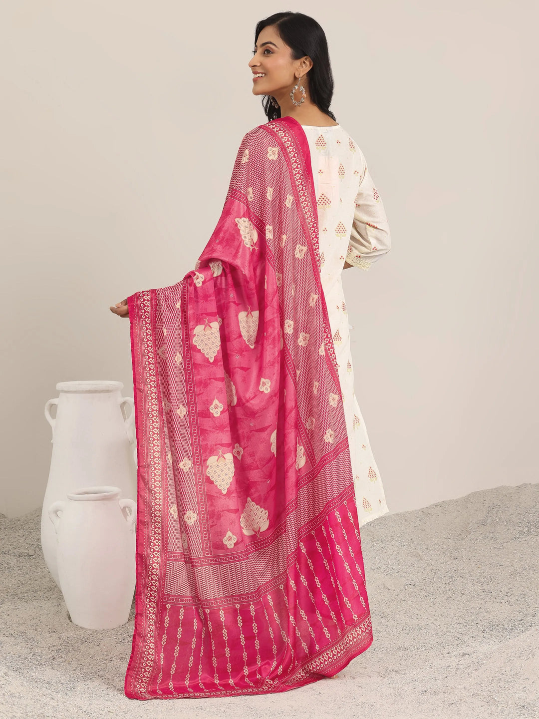  Off White Printed Silk Blend Straight Suit With Dupatta 