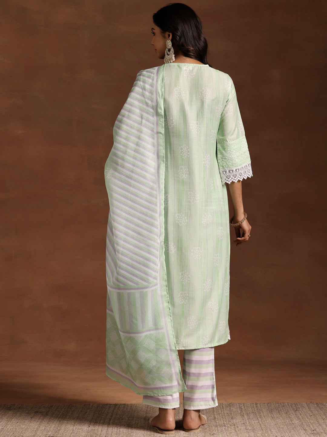 Green Embroidered Cotton Blend Straight Suit With Dupatta - Libas 