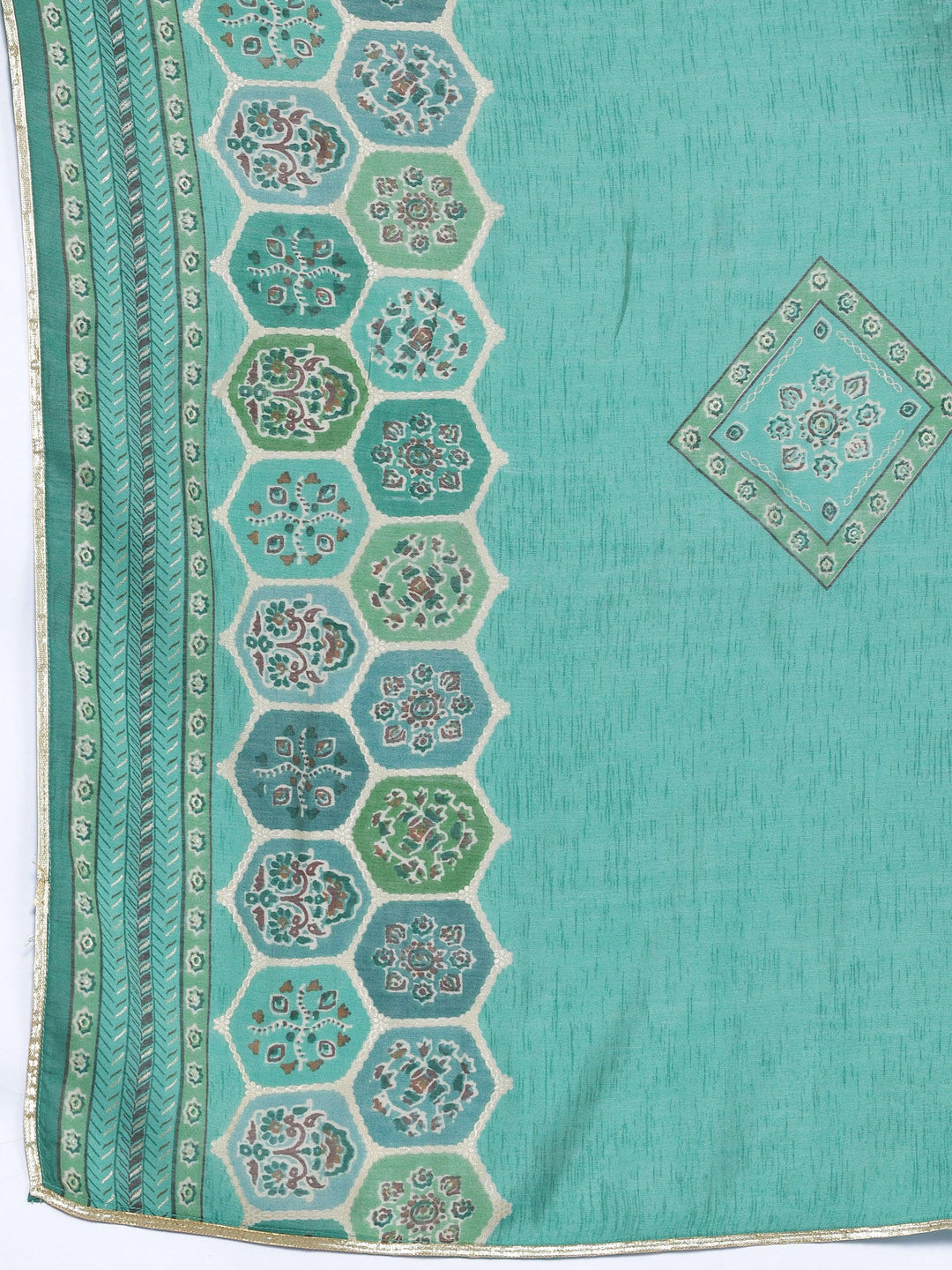 Green Printed Silk Blend Straight Suit With Dupatta - Libas