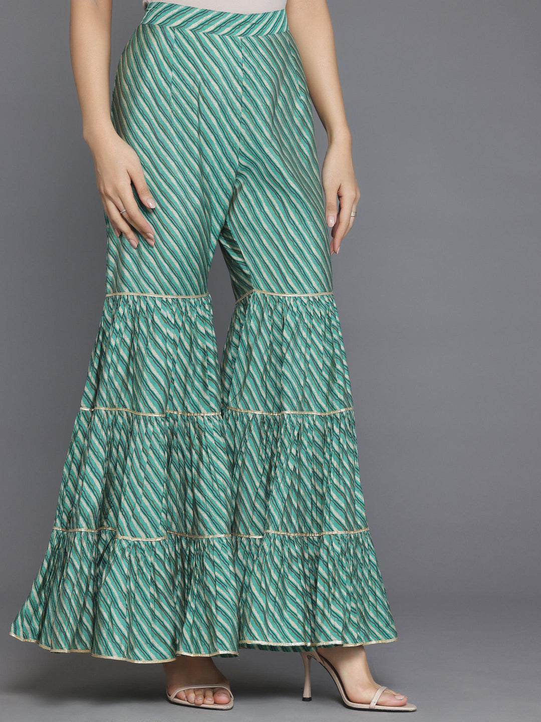 Green Printed Silk Blend Straight Suit With Dupatta - Libas 