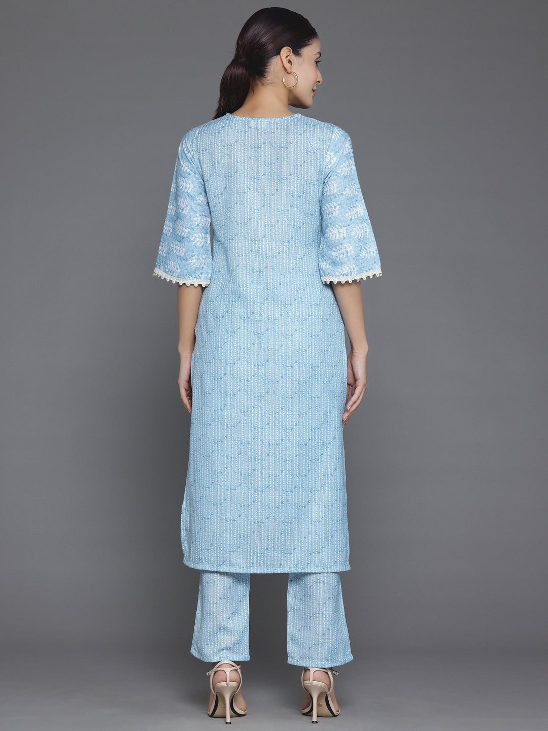 Blue Printed Cotton Straight Kurta Set - Libas 