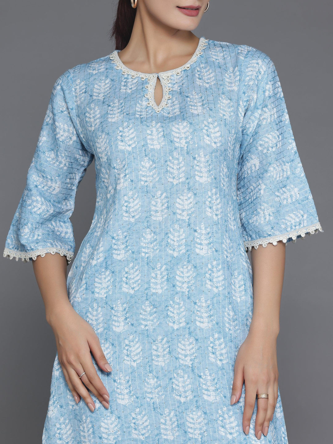 Blue Printed Cotton Straight Kurta Set - Libas 