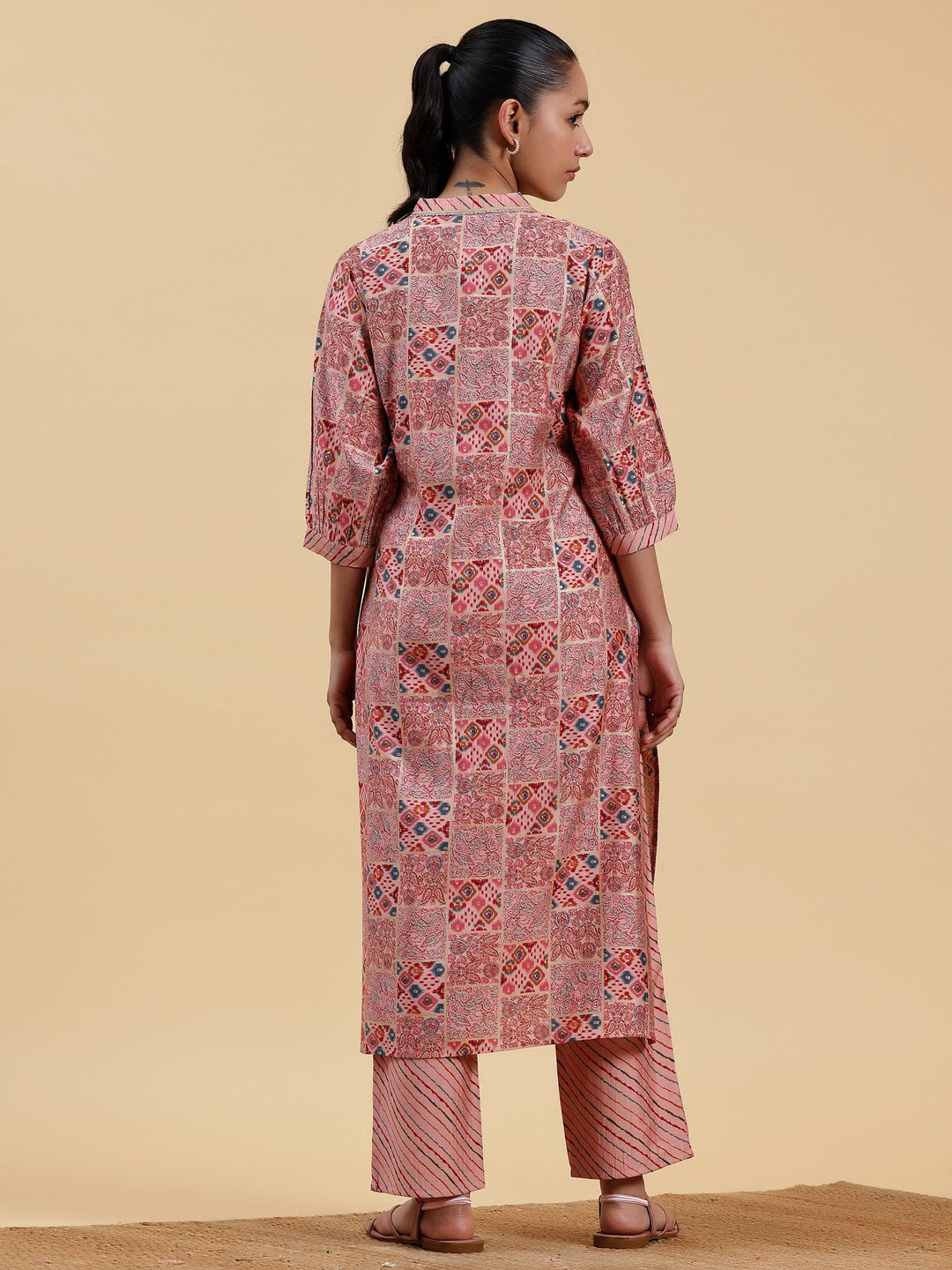 Peach Printed Silk Blend Straight Kurta Set - Libas