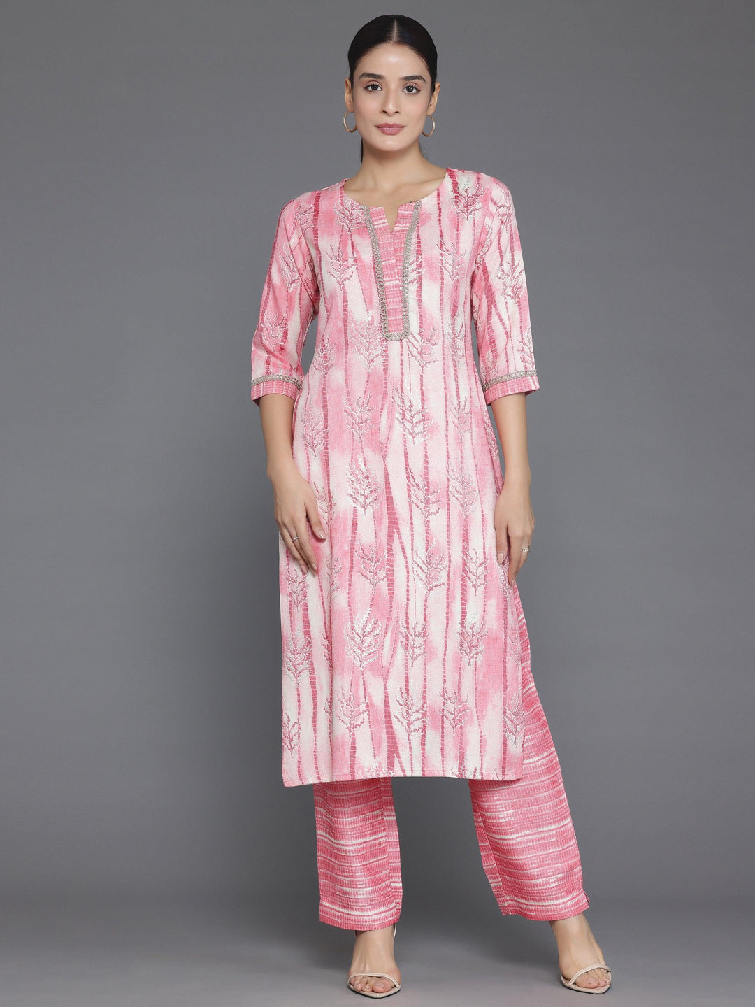 Peach Printed Rayon Straight Kurta Set - Libas 