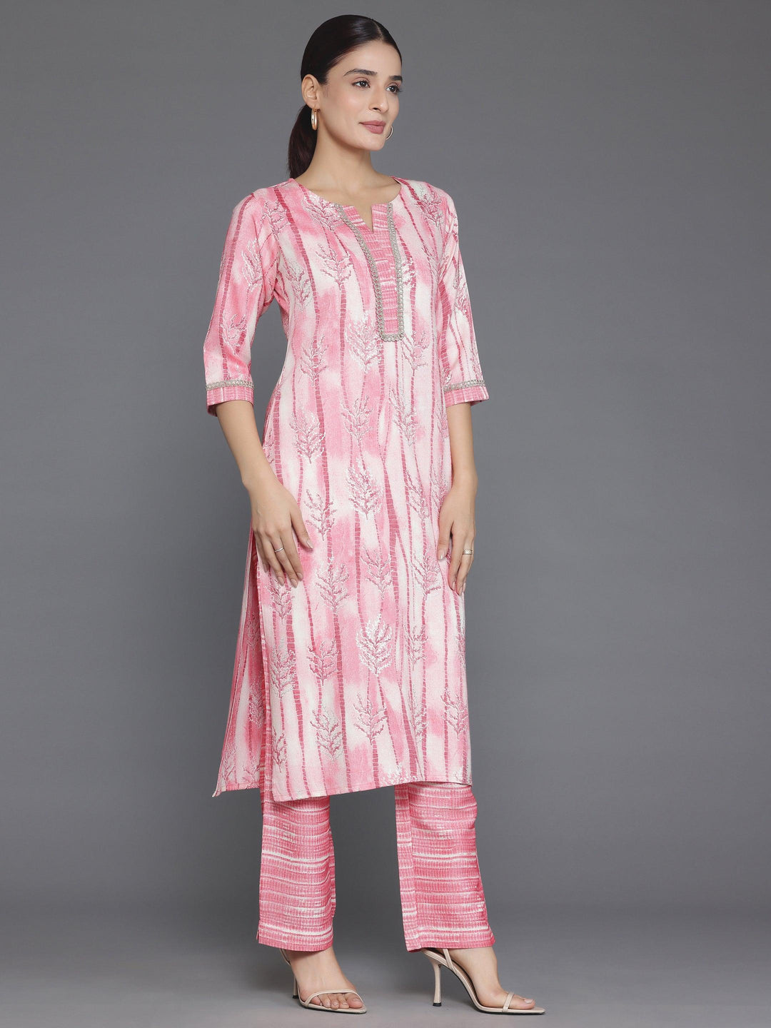 Peach Printed Rayon Straight Kurta Set - Libas 