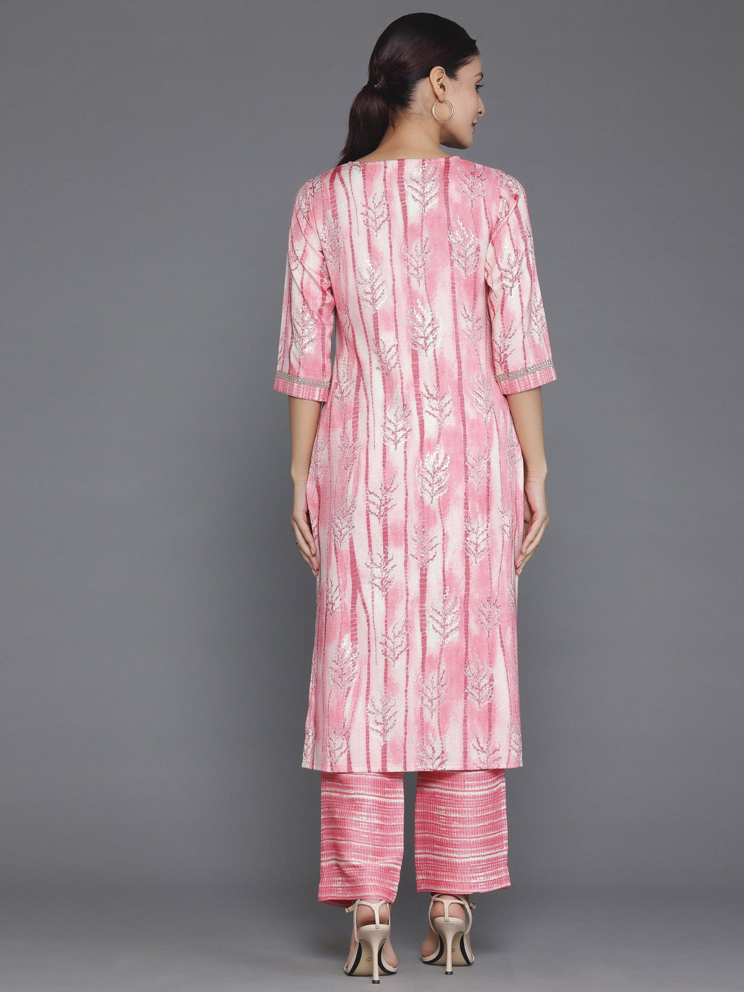 Peach Printed Rayon Straight Kurta Set - Libas 