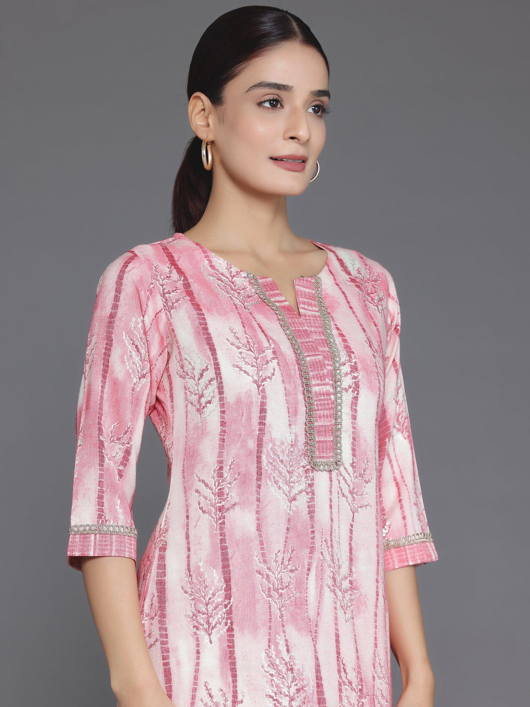 Peach Printed Rayon Straight Kurta Set - Libas 