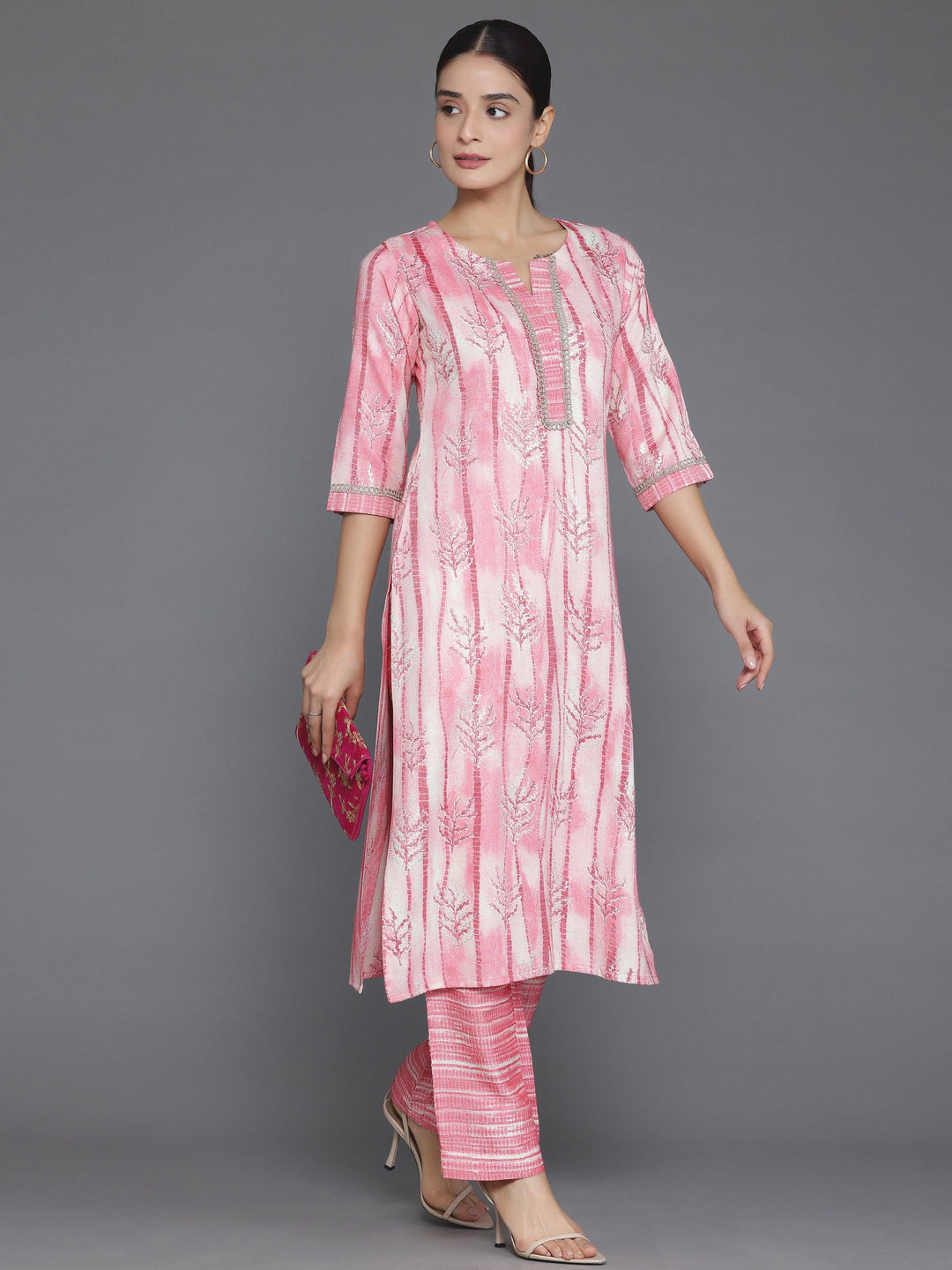 Peach Printed Rayon Straight Kurta Set - Libas 