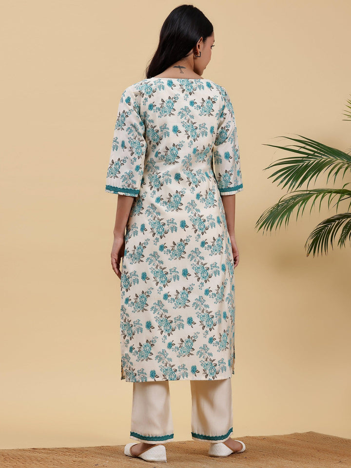 Beige Printed Chanderi Silk Straight Kurta Set - Libas