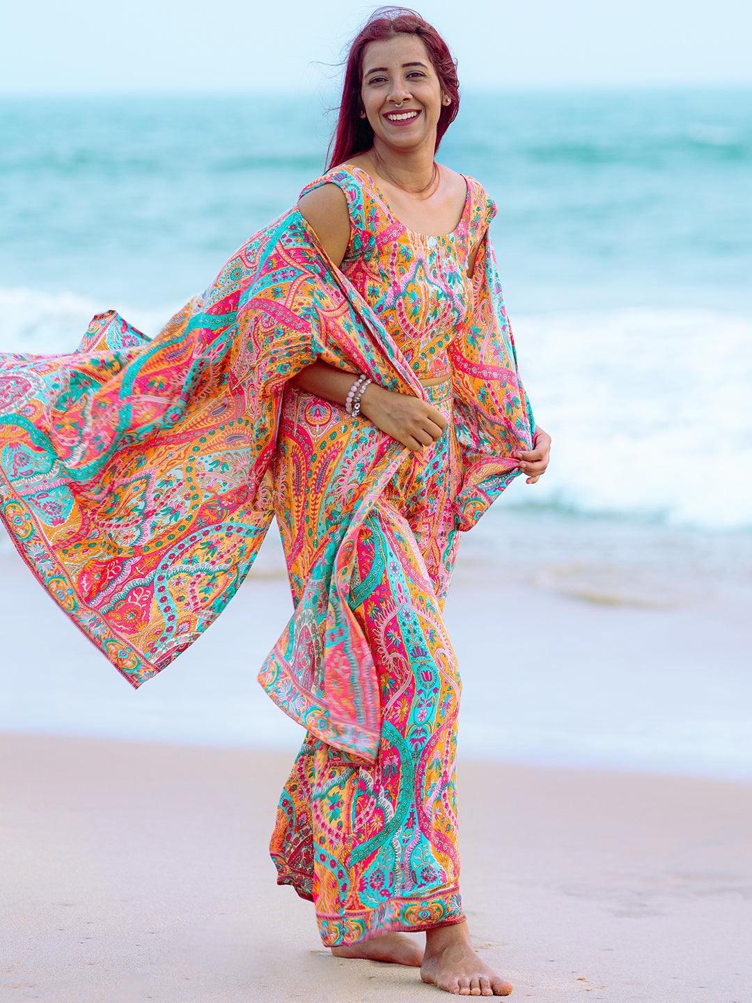 Multicoloured Printed Silk Blend Co-Ords - Libas