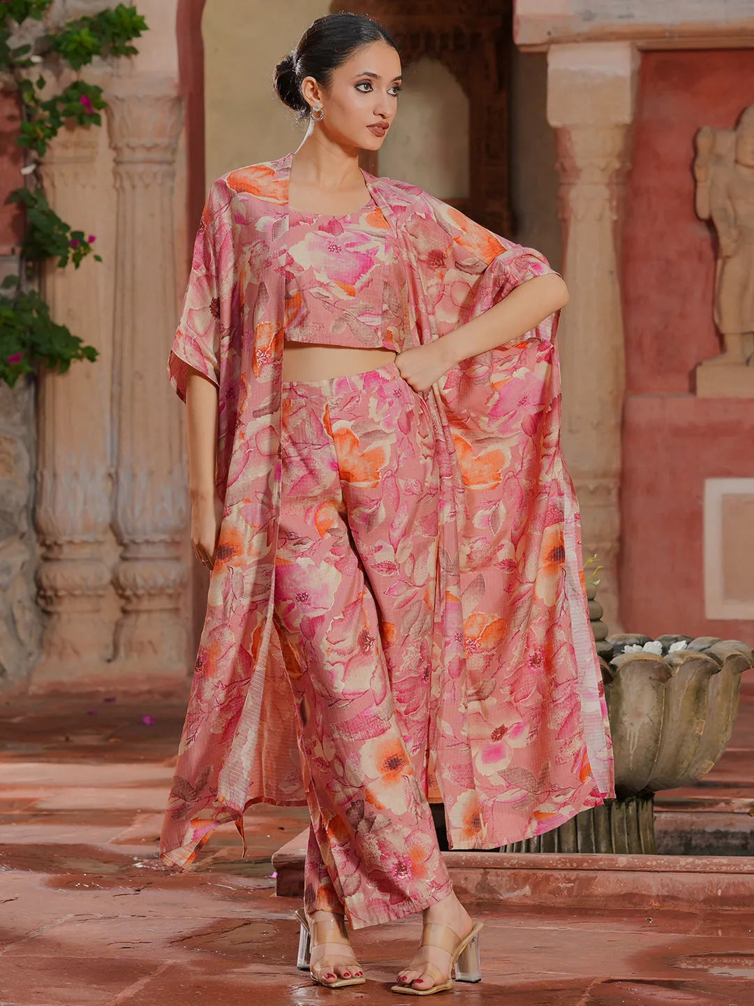 Peach Printed Cotton 3 Piece Co-Ords
                            