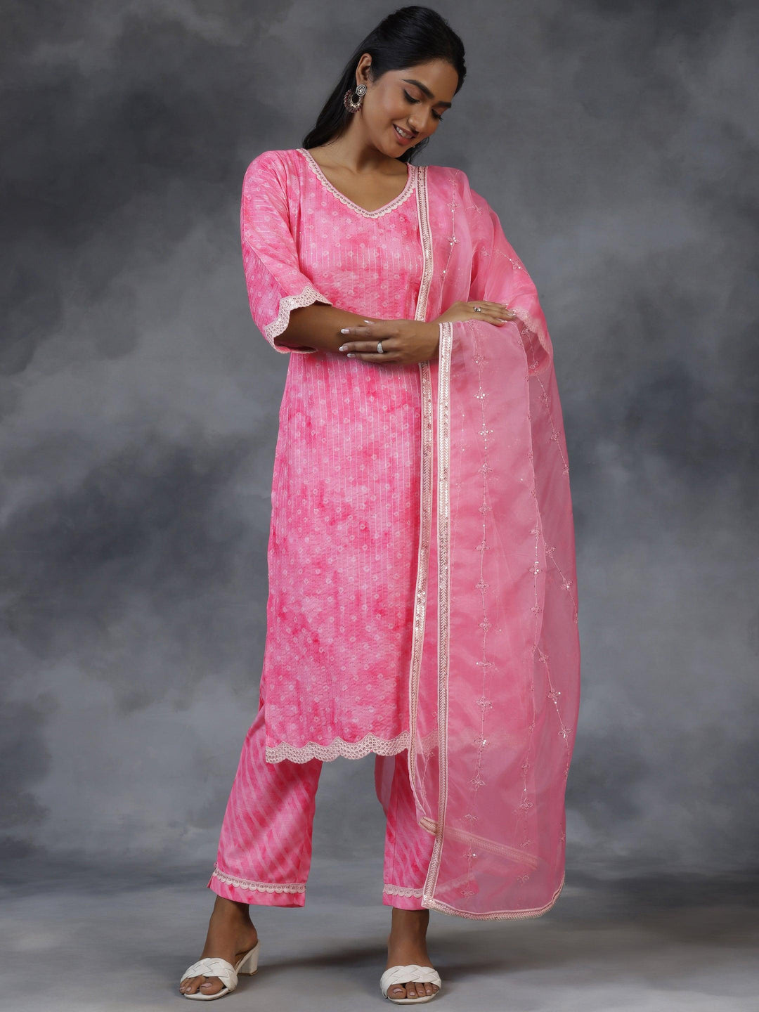 Pink Printed Cotton Straight Suit With Dupatta - Libas 